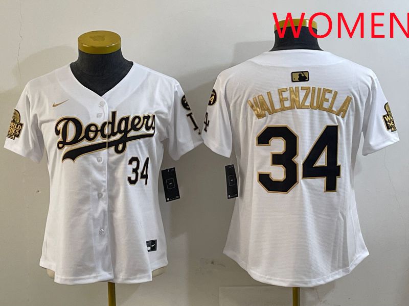 Women Los Angeles Dodgers #34 Valenzuela White Gold Game 2025 Nike MLB Jersey style 1